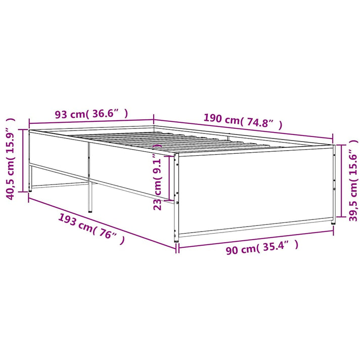 sengeramme 90x190 cm konstrueret træ og metal brun egetræsfarve