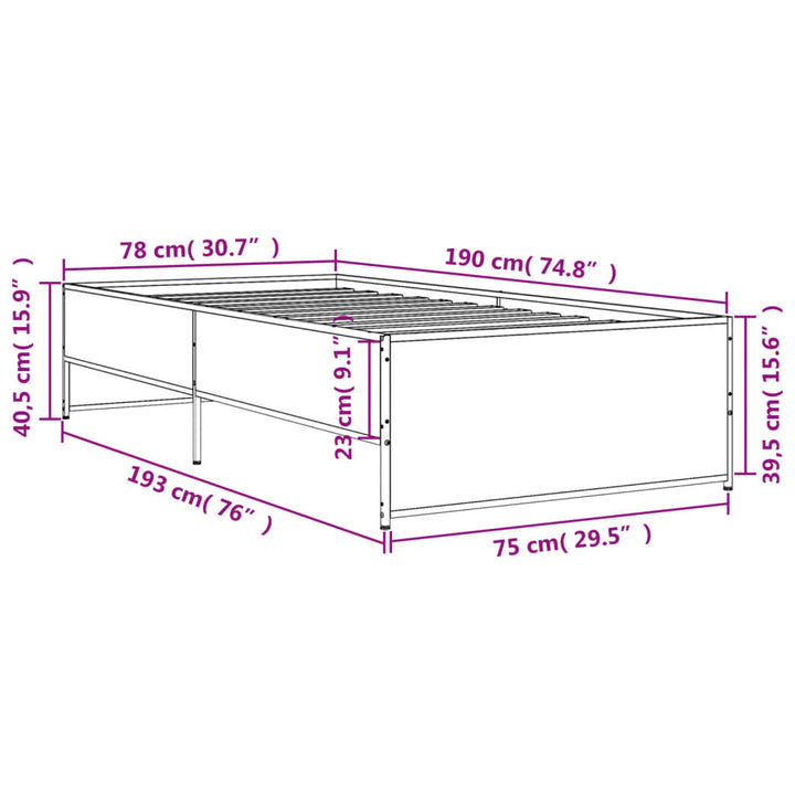 sengeramme 75x190 cm konstrueret træ og metal grå sonoma-eg