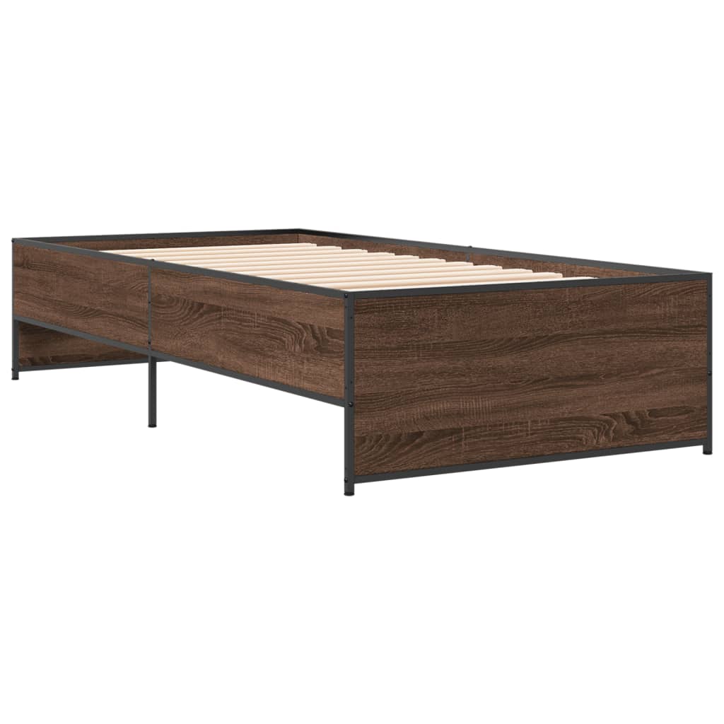 sengeramme 75x190 cm konstrueret træ og metal brun egetræsfarve