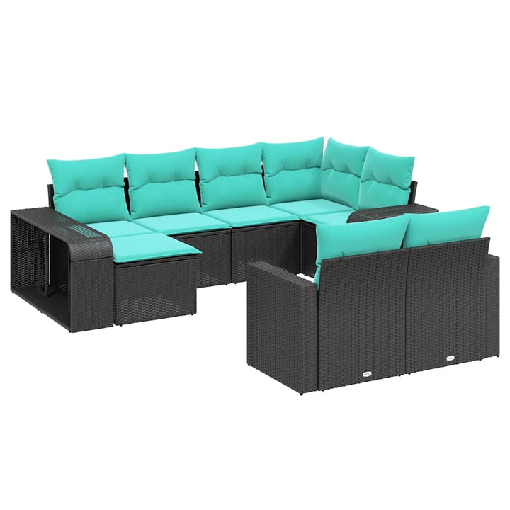 havesofasæt med 10 hynder sort polyrattan