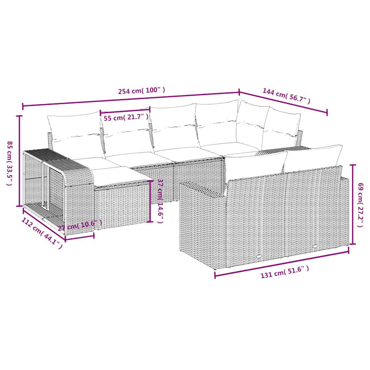 havesofasæt med 10 hynder sort polyrattan