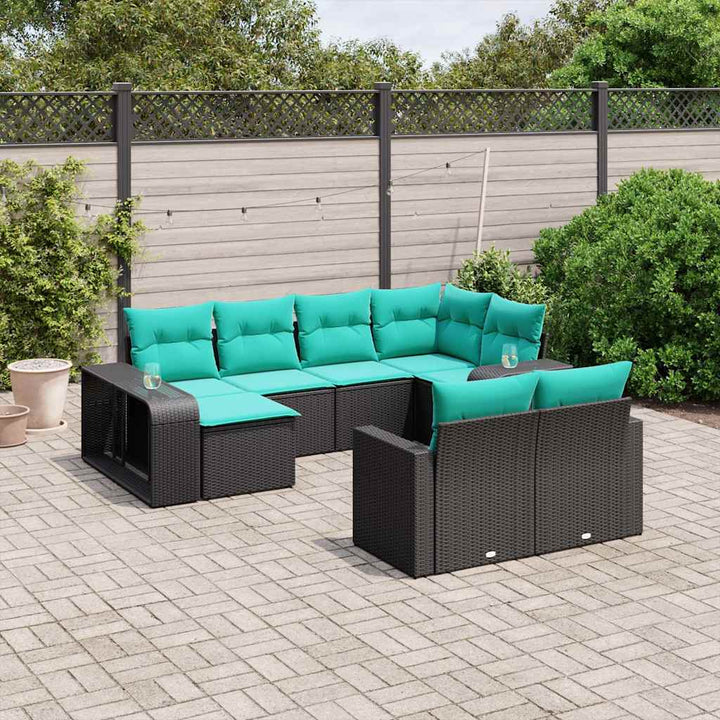 havesofasæt med 10 hynder sort polyrattan