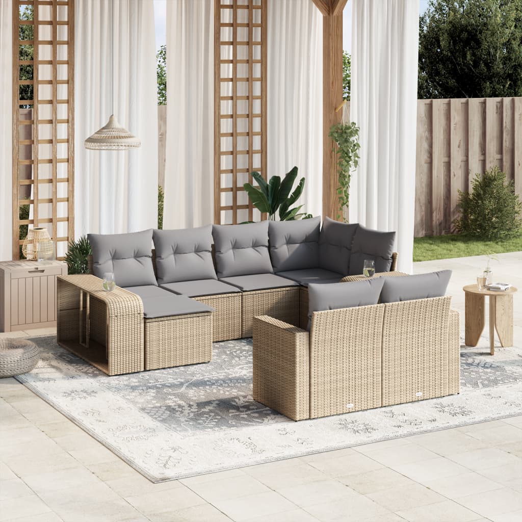 sofasæt til haven 10 dele med hynder polyrattan beige