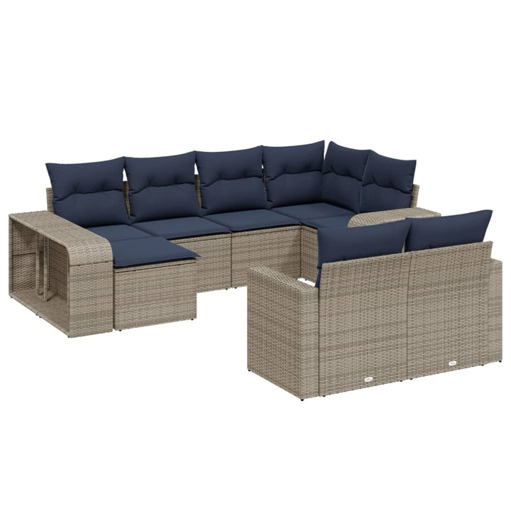 havesofasæt med 10 dele og hynder grå polyrattan