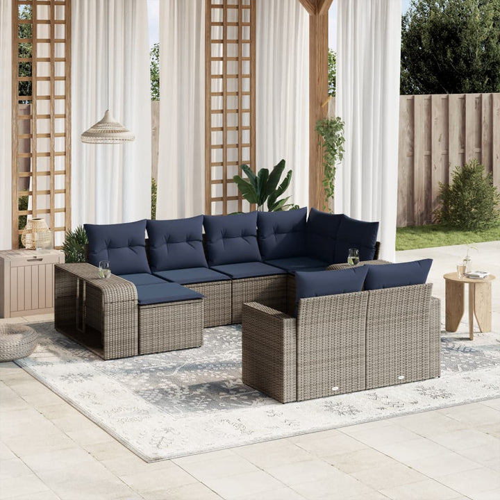 havesofasæt med 10 dele og hynder grå polyrattan