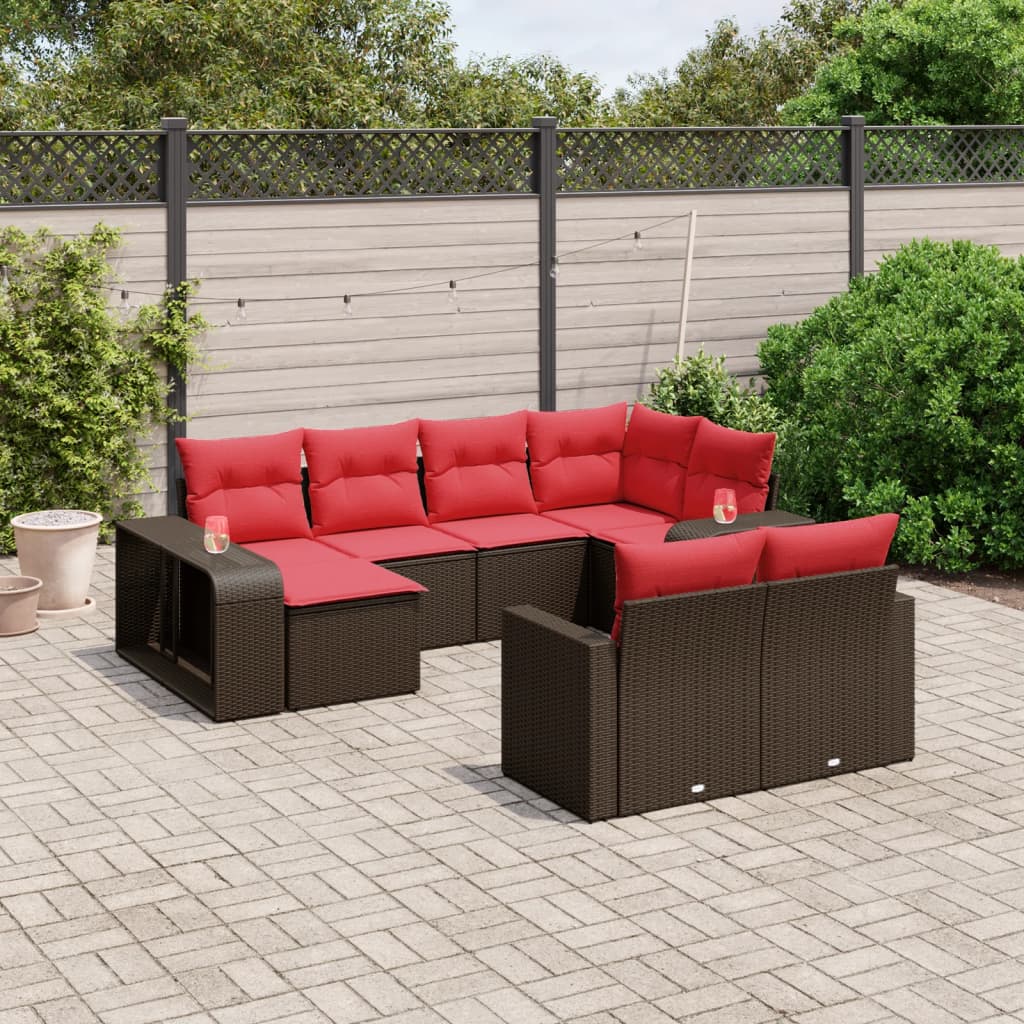 havesofasæt med 10 hynder brun polyrattan