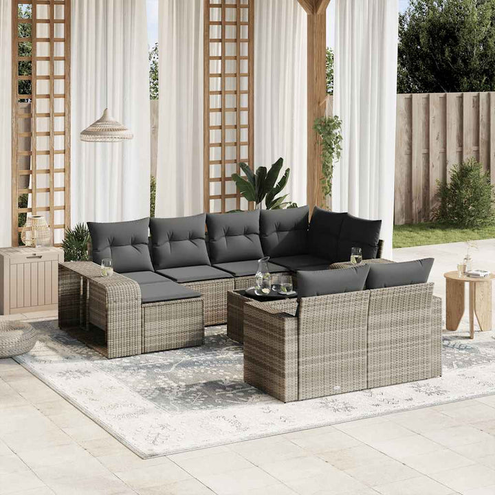 loungesæt til haven 11 dele med hynder polyrattan grå