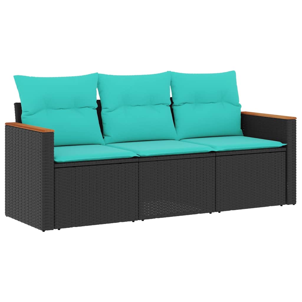 havesofasæt 3 dele med hynder sort polyrattan
