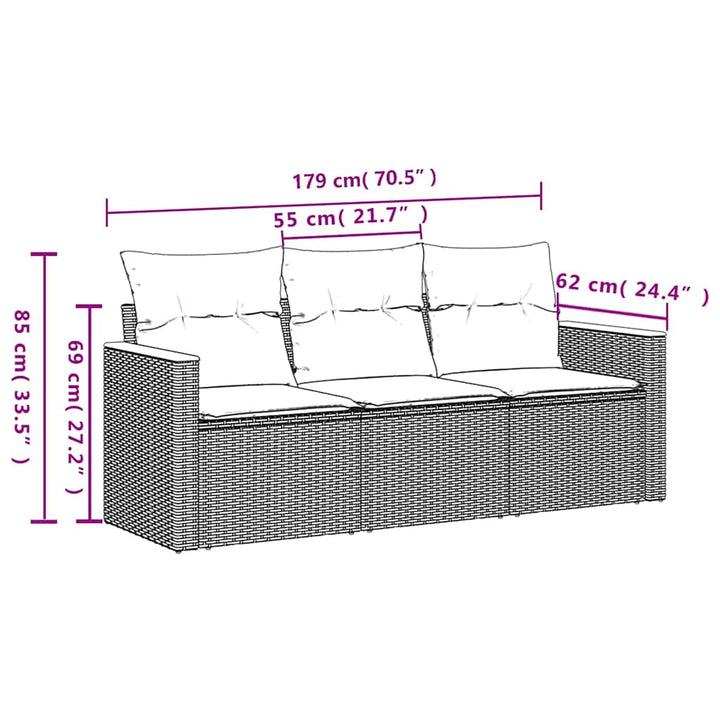 havesofasæt 3 dele med hynder sort polyrattan