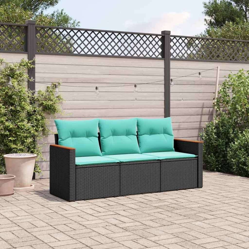 havesofasæt 3 dele med hynder sort polyrattan