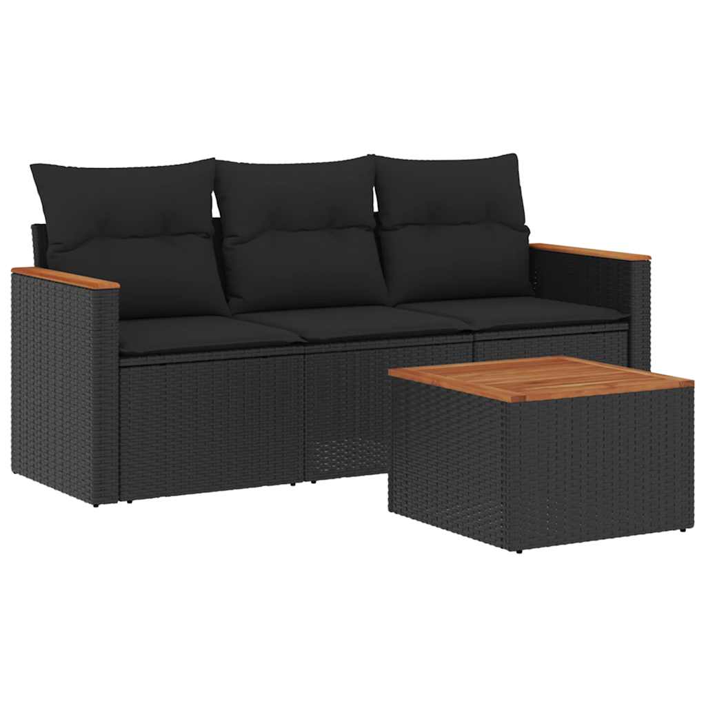 sofasæt til haven 4 dele med hynder polyrattan sort