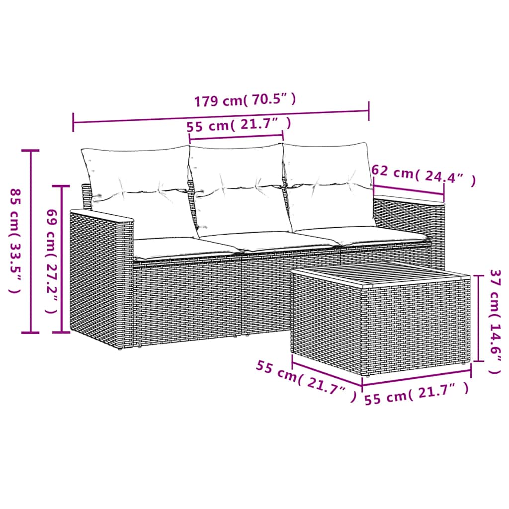 sofasæt til haven 4 dele med hynder polyrattan sort