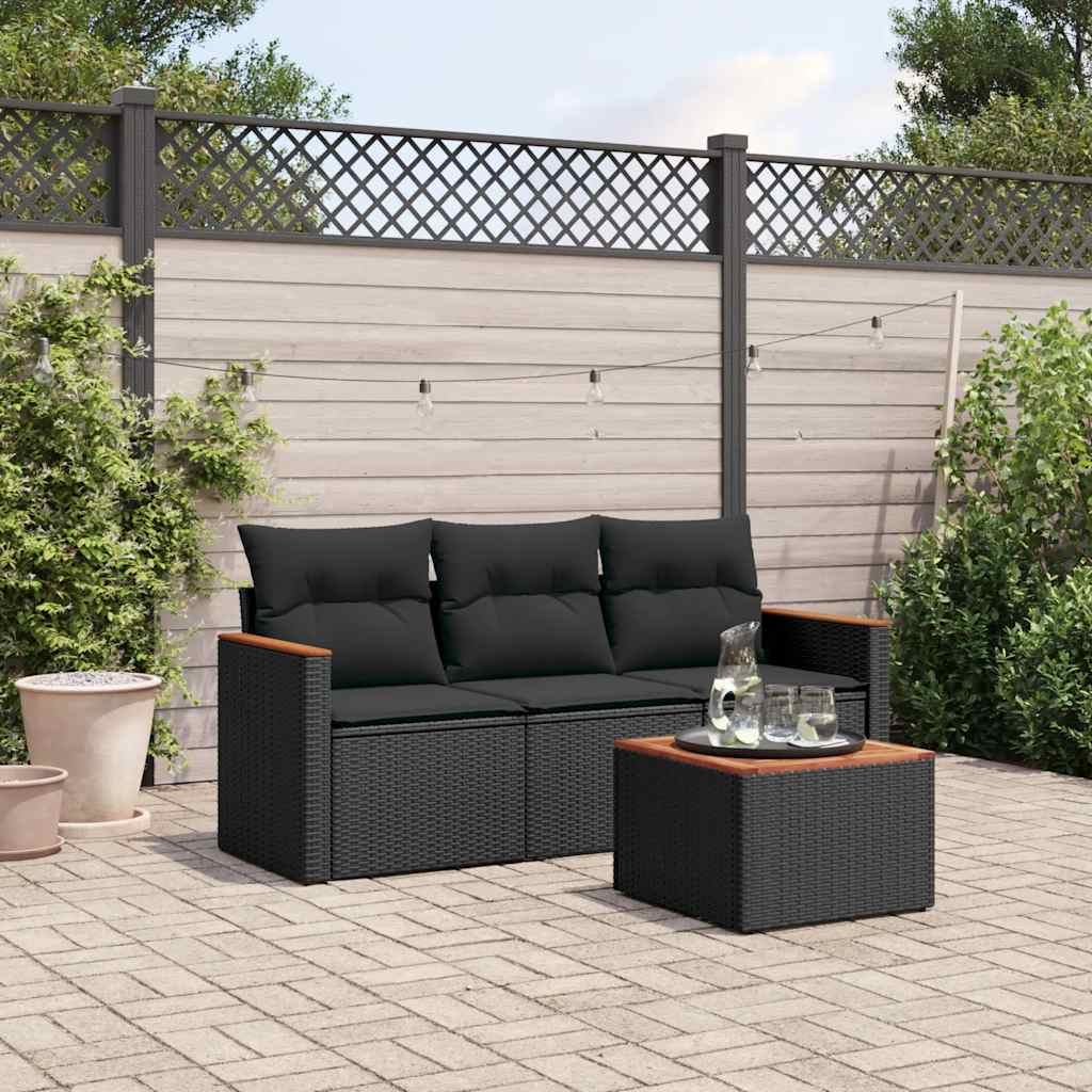 sofasæt til haven 4 dele med hynder polyrattan sort