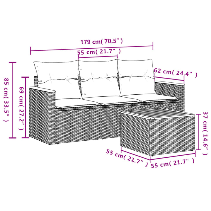 sofasæt til haven 4 dele med hynder polyrattan sort