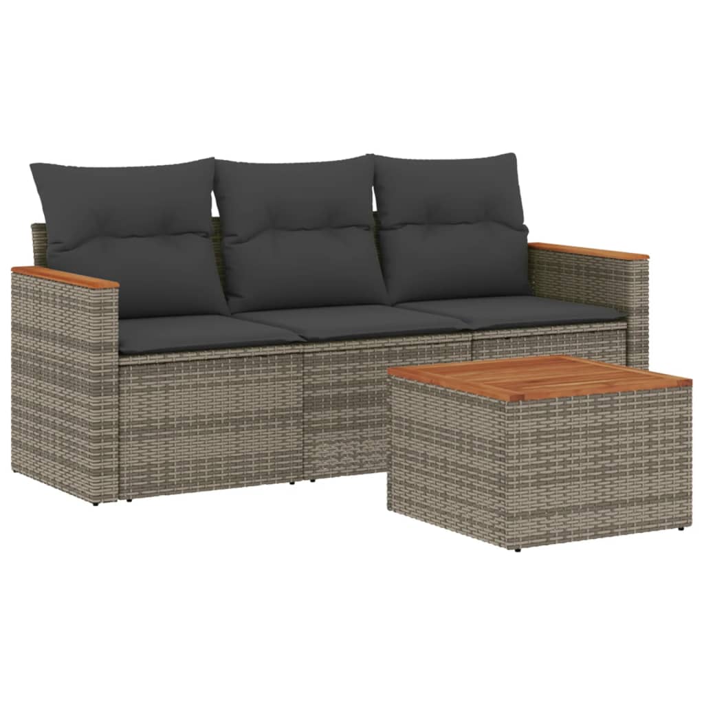 sofasæt til haven 4 dele med hynder polyrattan grå