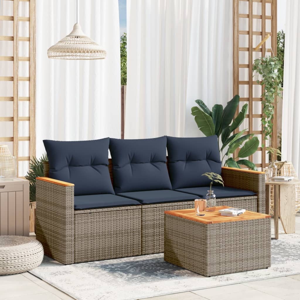 havesofasæt med 4 dele og hynder grå polyrattan