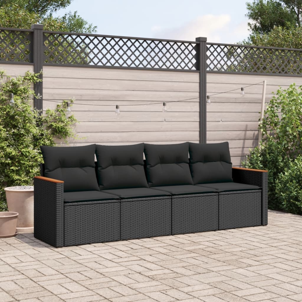 sofasæt til haven 4 dele med hynder polyrattan sort