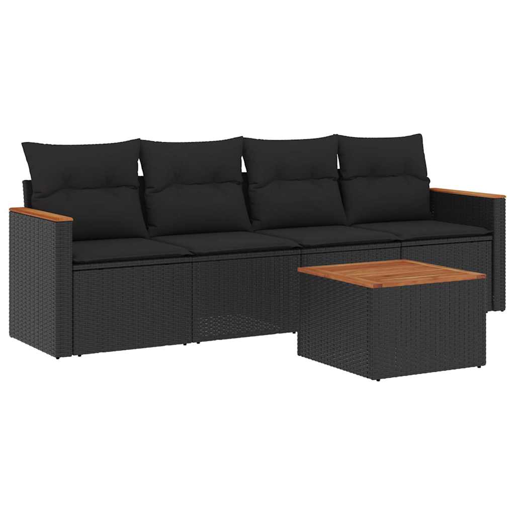 sofasæt til haven 5 dele med hynder polyrattan sort