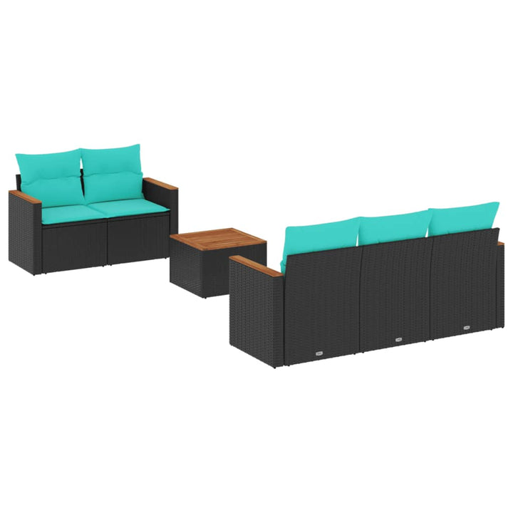 havesofasæt med 6 hynder sort polyrattan