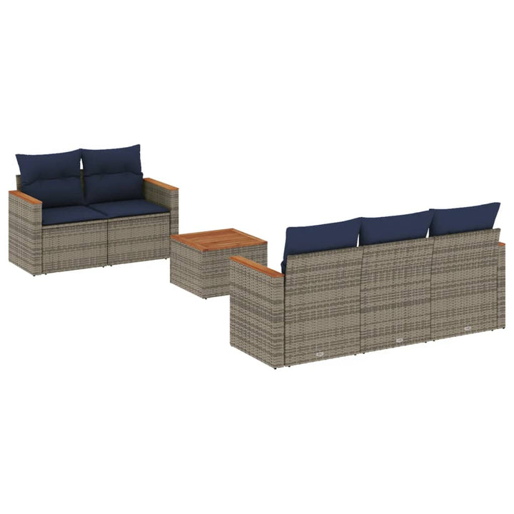 havesofasæt med 6 dele og hynder grå polyrattan