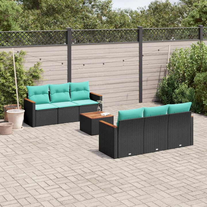 havesofasæt med 7 hynder sort polyrattan