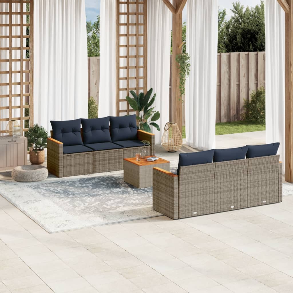 havesofasæt med 7 dele og hynder grå polyrattan
