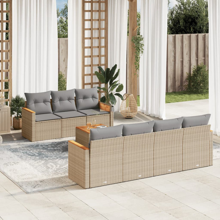 havesofasæt 8 dele med hynder polyrattan beige