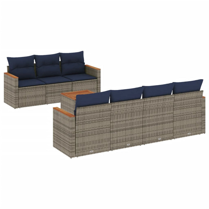 havesofasæt med 8 hynder grå polyrattan