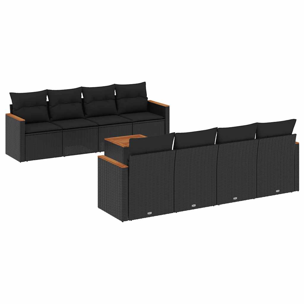 sofasæt til haven 9 dele med hynder polyrattan sort