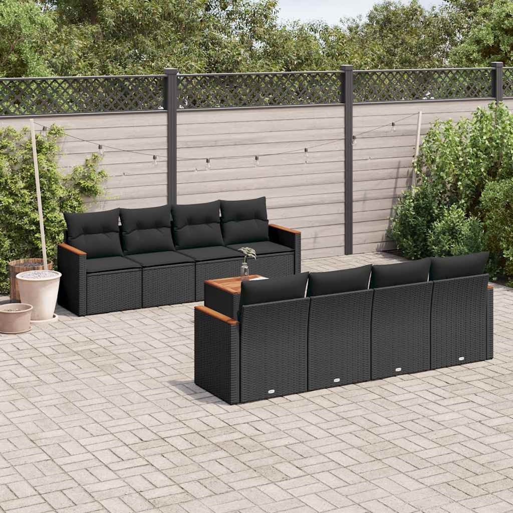 sofasæt til haven 9 dele med hynder polyrattan sort