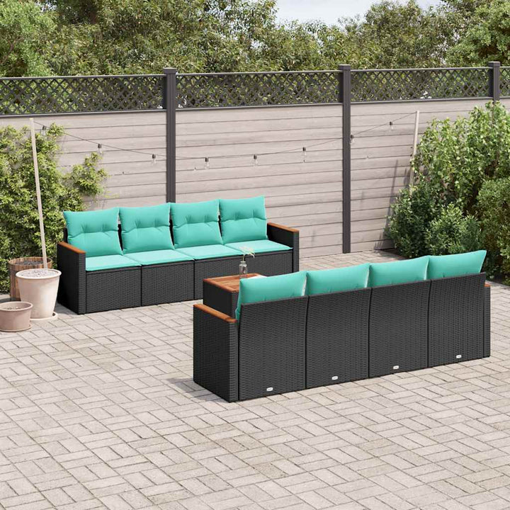 havesofasæt med 9 dele og hynder sort polyrattan