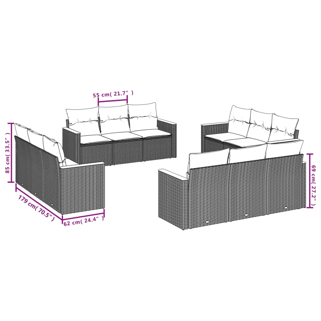 havesofasæt 12 dele med hynder polyrattan beige