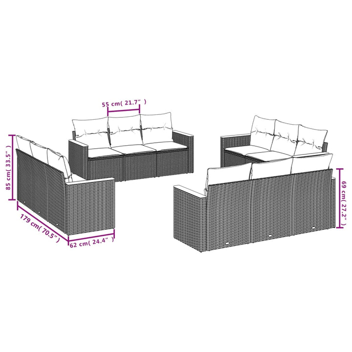 havesofasæt 12 dele med hynder polyrattan beige