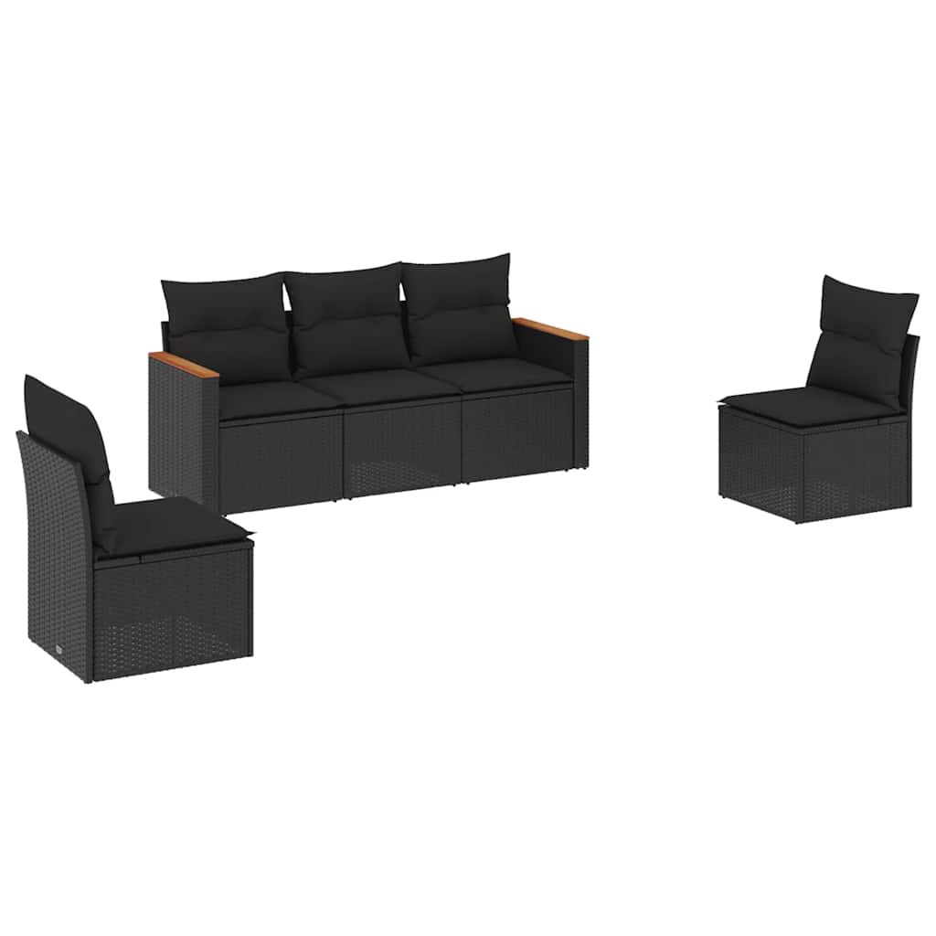 sofasæt til haven 5 dele med hynder polyrattan sort