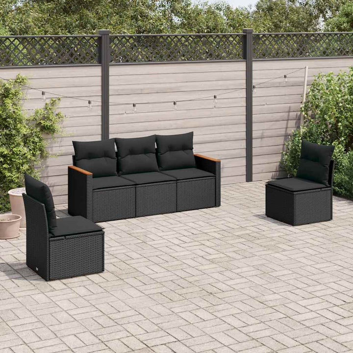 sofasæt til haven 5 dele med hynder polyrattan sort
