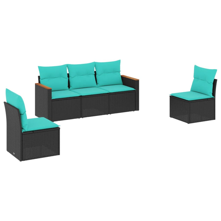 havesofasæt med 5 dele og hynder sort polyrattan