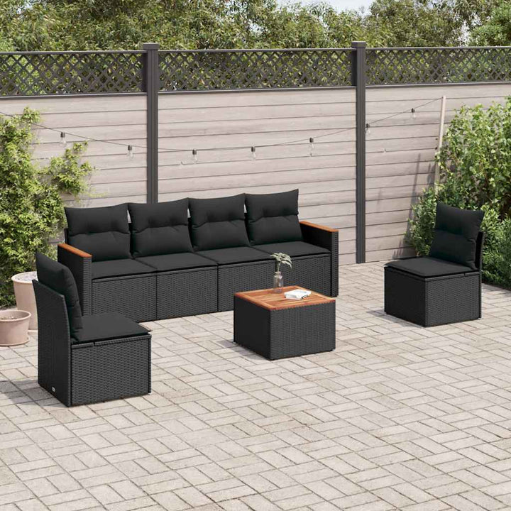 sofasæt til haven 7 dele med hynder polyrattan sort
