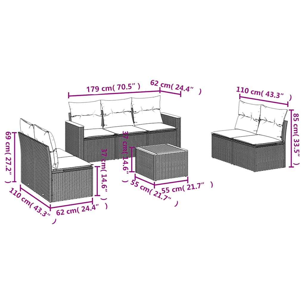 sofasæt til haven 8 dele med hynder polyrattan sort