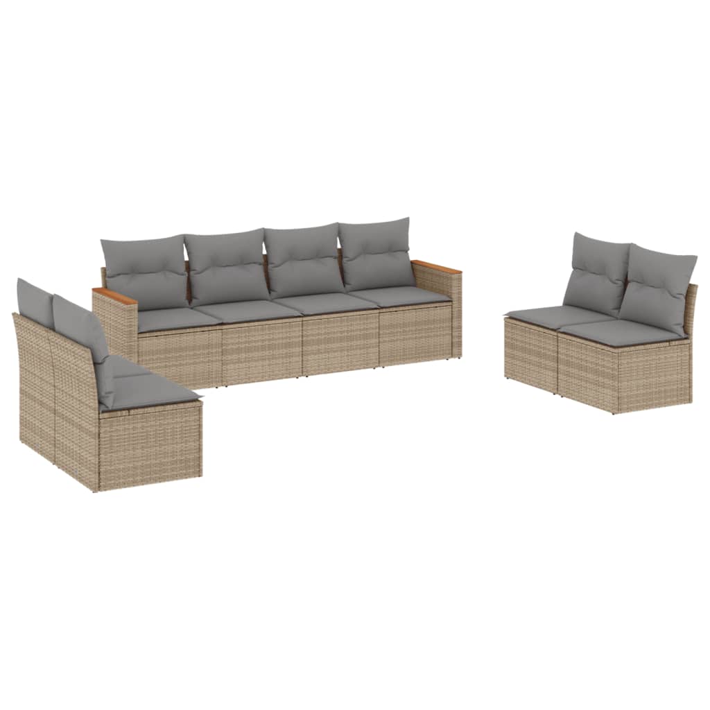 havesofasæt 8 dele med hynder polyrattan beige