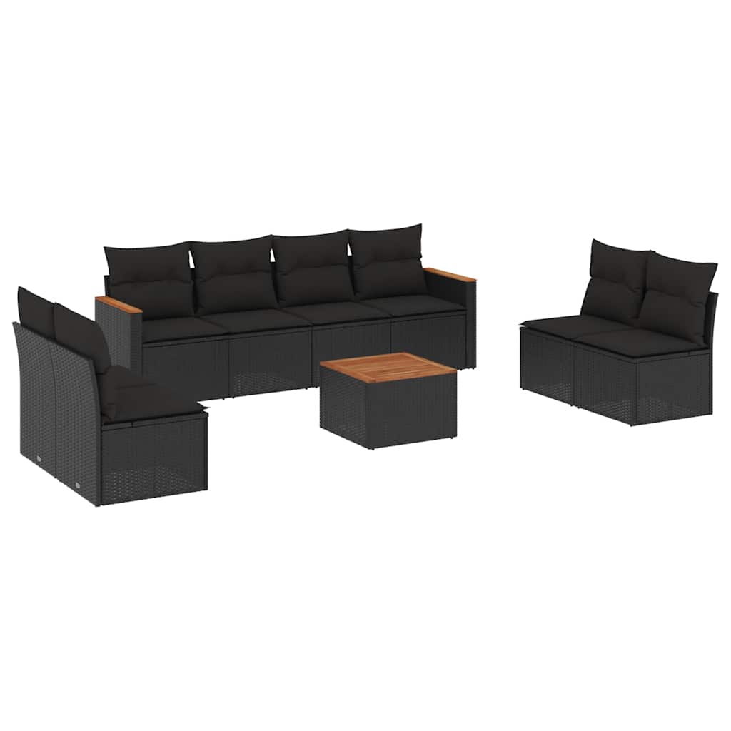 sofasæt til haven 9 dele med hynder polyrattan sort