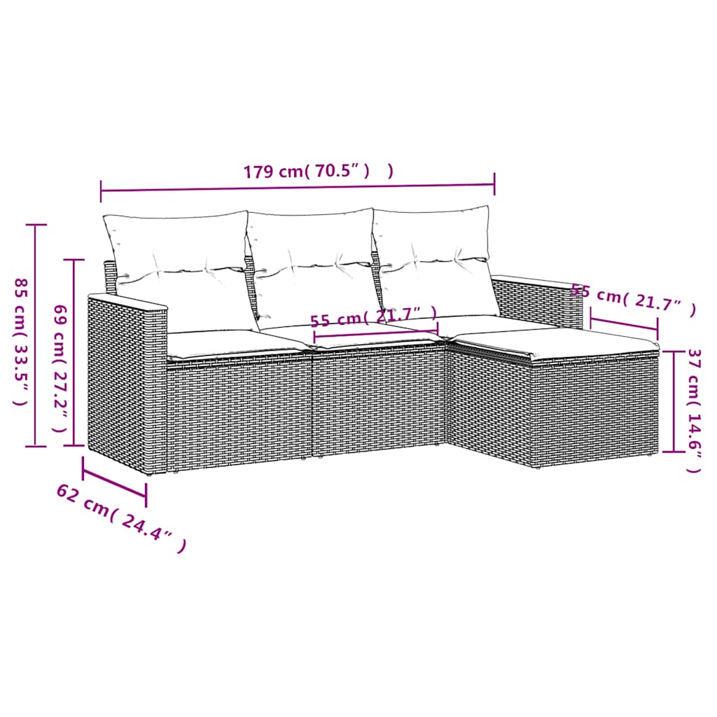 sofasæt til haven 4 dele med hynder polyrattan sort