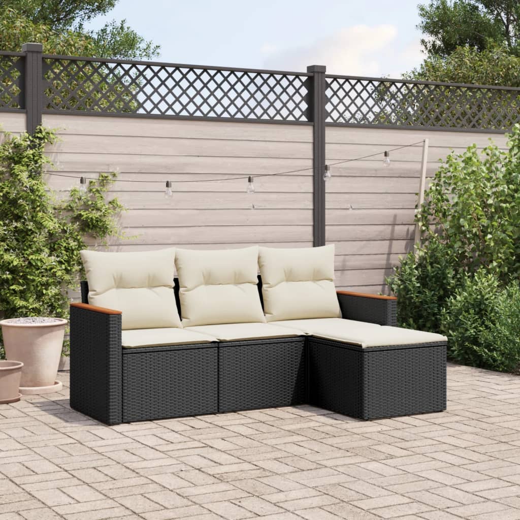 sofasæt til haven 4 dele med hynder polyrattan sort