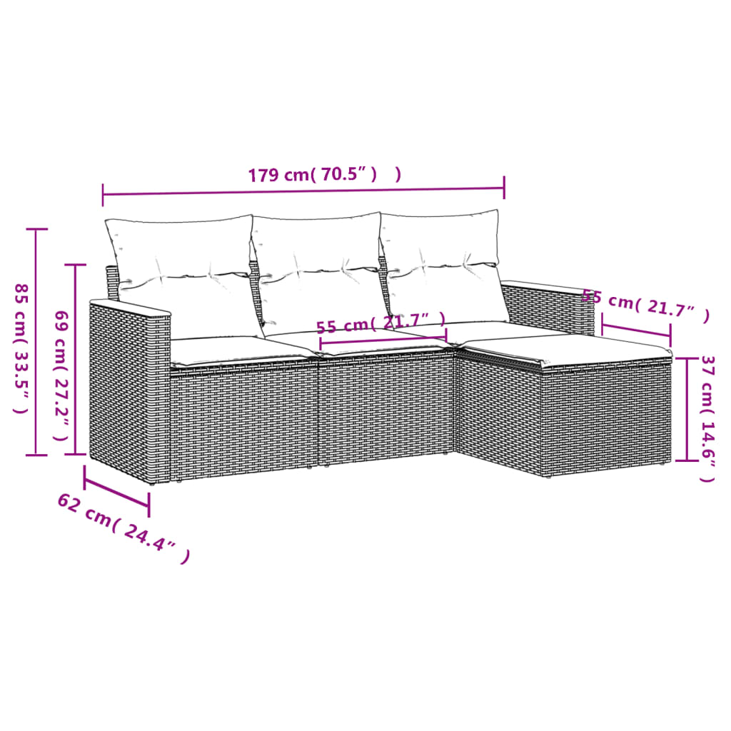 sofasæt til haven 4 dele med hynder polyrattan grå
