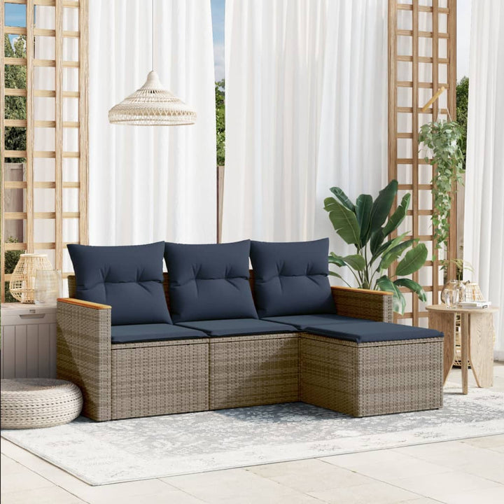 havesofasæt med 4 dele og hynder grå polyrattan