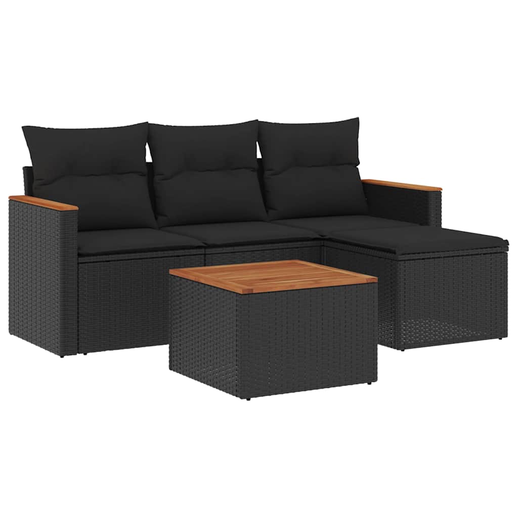sofasæt til haven 5 dele med hynder polyrattan sort