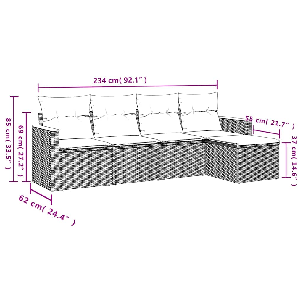 sofasæt til haven 5 dele med hynder polyrattan sort