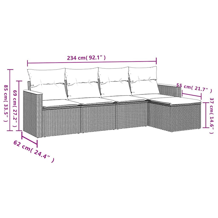 sofasæt til haven 5 dele med hynder polyrattan sort