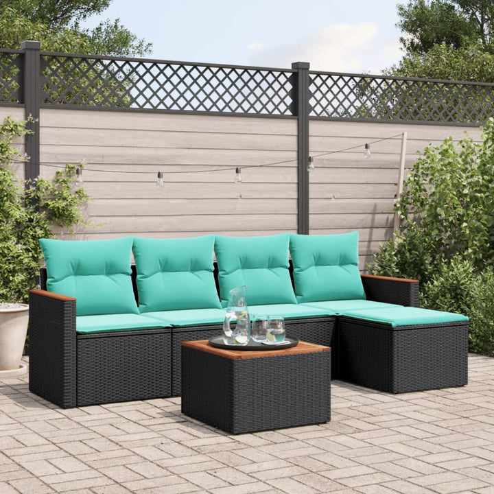 havesofasæt med 6 hynder sort polyrattan