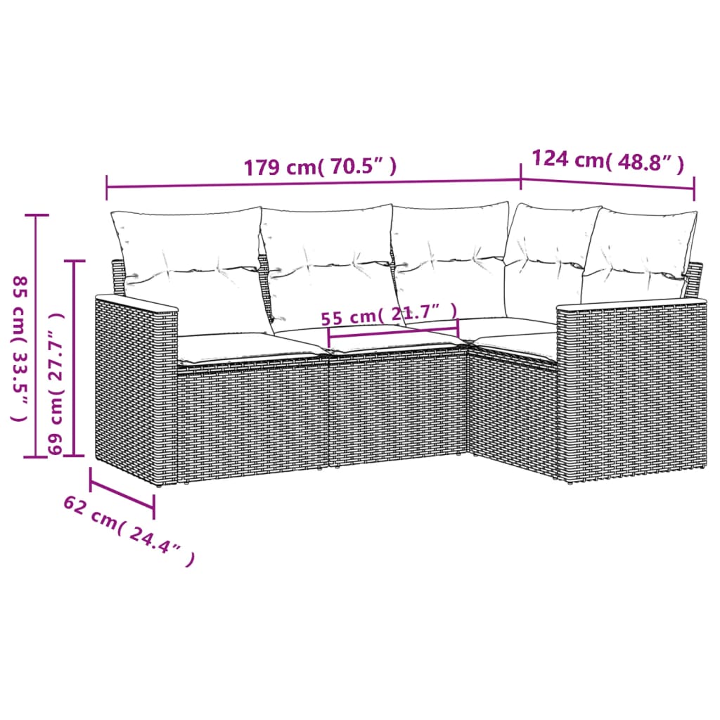 havesofasæt med 4 dele og hynder sort polyrattan