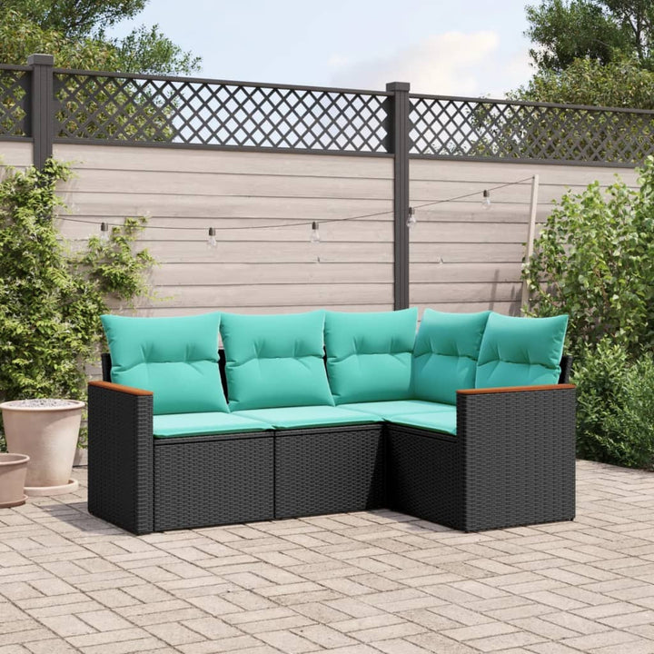 havesofasæt med 4 dele og hynder sort polyrattan